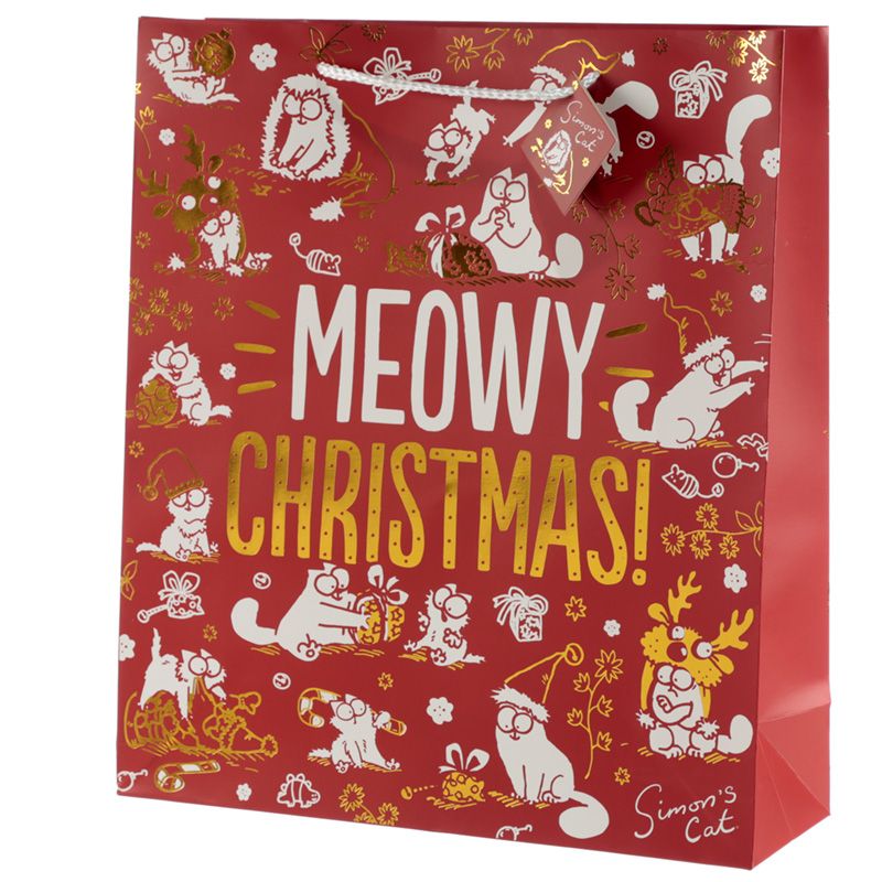 A lovely, festive Simon's Cat gift bag with metallic prints. Plenty of space to fill with cute cat goodies for the cat lover in your life.