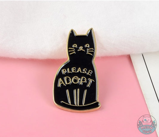 cat enamel pink badge please adopt don't shop lovely cat lover black cat kitten pin black gold