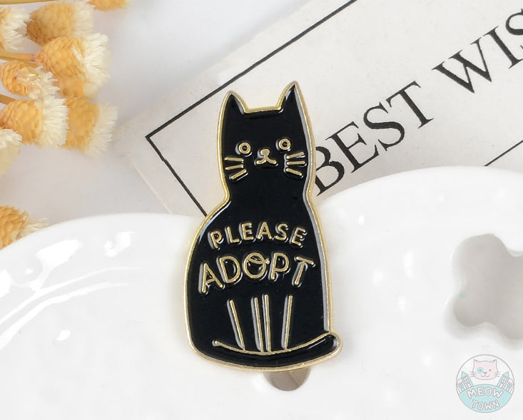 cat enamel pink badge please adopt don't shop lovely cat lover black cat kitten pin black gold