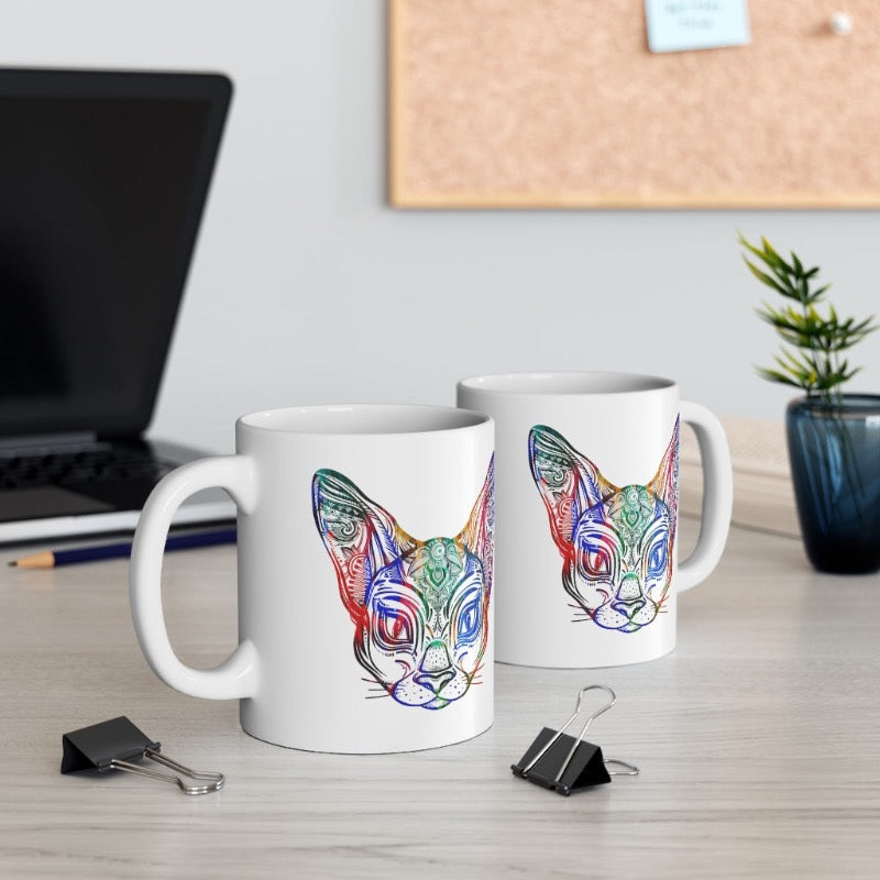 Ceramic mug with beautiful, multicolour Sphynx design to sip your favourite hot drink from. A must have for all Sphynx lovers:)