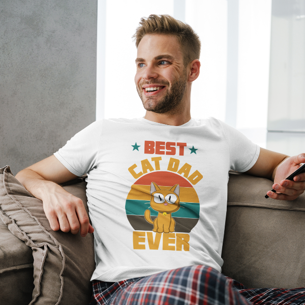 A classic, heavy cotton T-shirt with a stylish, colourful print exclusively for the Best Cat Dads :) Made only for You in the UK, production time is currently 2-3 working days. Unisex style heavy cotton T-shirt with a classic fit.