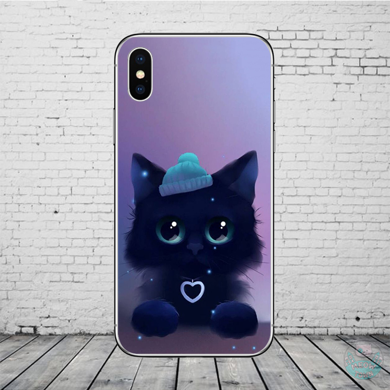 black kitten in knitted hat heart design iphone case for cat lovers purple dark