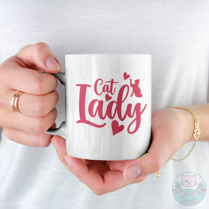 Cute Meow Town Special printed mug, exclusively for Cat Ladies. No kitchen is complete with a couple of stylish feline themed mugs. Ceramic mug perfect gift idea for crazy cat lovers. Unique presents for cat lovers.