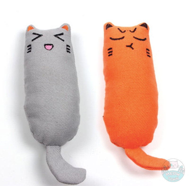 Cat chew toy with catnip grey and orange 2pcs with tail cute face durable