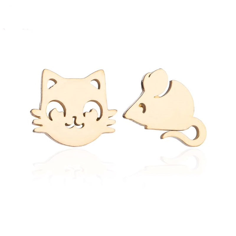 Cat and mouse earrings laser cut gold gift for cat lovers