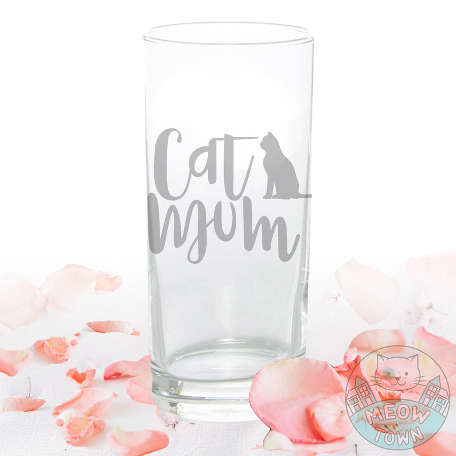 A lovely hand etched hiball tumbler glass exclusively for Cat Mums. Versatile design, it is purrfect for soft drink, water, coctail, beer, etc. unique present for mother's day cat moms