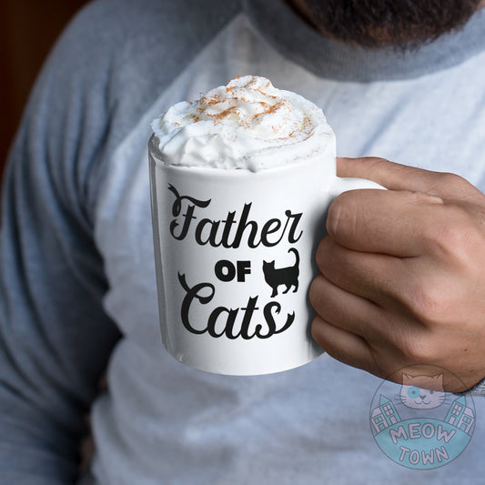 Cute Meow Town Special printed mug with 'Father of Cats' slogan, exclusively for the best Cat Fathers.