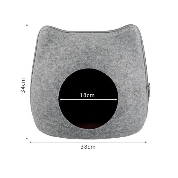 Felt cave cat bed kitty shaped light grey house for  indoor cats and kittens