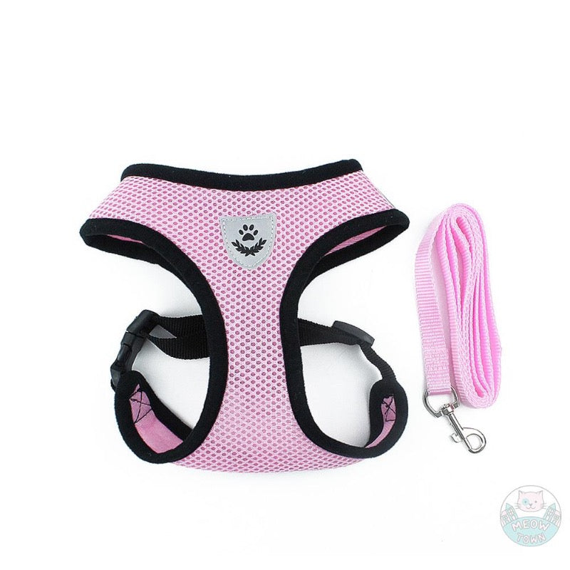 Cat harness for adult cats kittens reflective durable for walking blue or pink