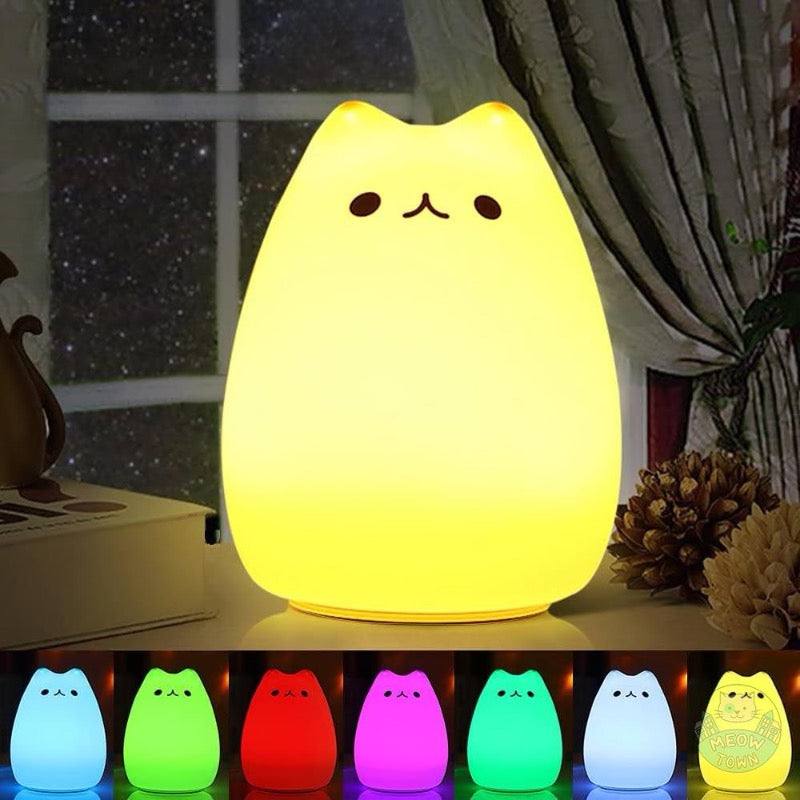 silicone led night light lamp 7 various colours touch lamp for cat lovers cute cat face multicolour