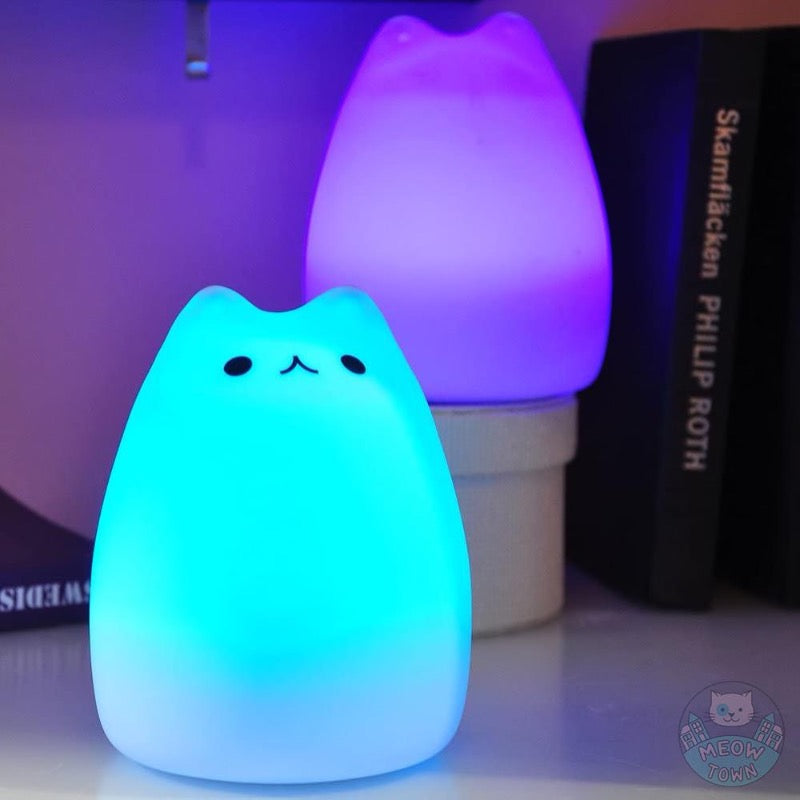 silicone led night light lamp 7 various colours touch lamp for cat lovers cute cat face blue
