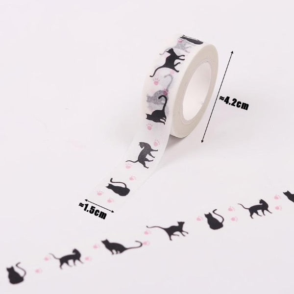 Cute cat paper tape with black cats and paws print paper tape mini roll  size