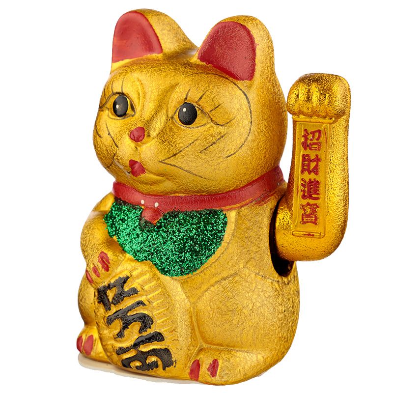 Maneki Neko lucky waving cat. The maneki-neko is a common japanese figurine which is often believed to bring good luck to the owner.