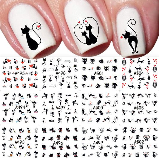 A pawsome set of water slider nail decals with cute black kitties. Hundreds of adorable black cats in various designs, 12 sets of stickers in total! A perfect accessory for the Festive season/ Halloween party, or everyday use for any black cat lover ladies!