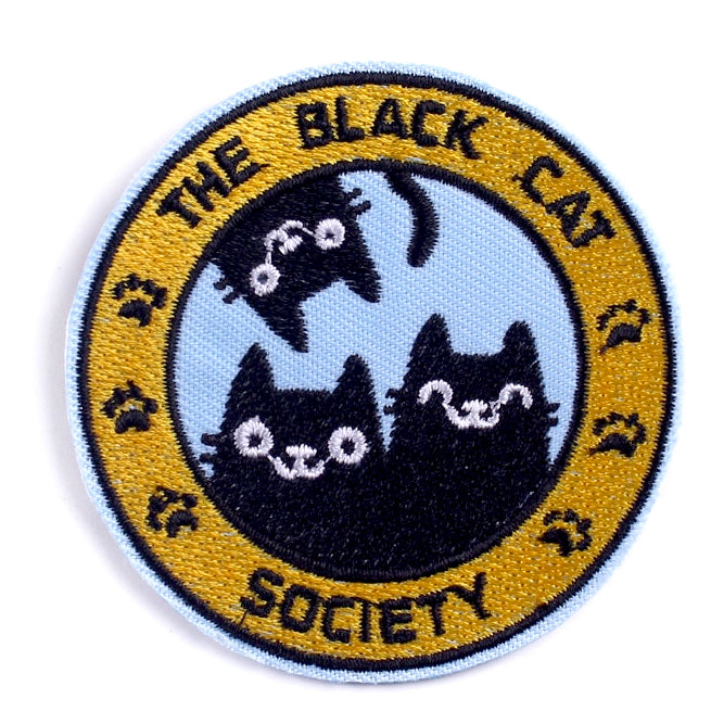 Adorable embroidered iron-on Black cat society kitty patch. A perfect way to bring new life to your old garments or to cover small holes or marks with these cute kittens! Dimensions: 6.5 cm height