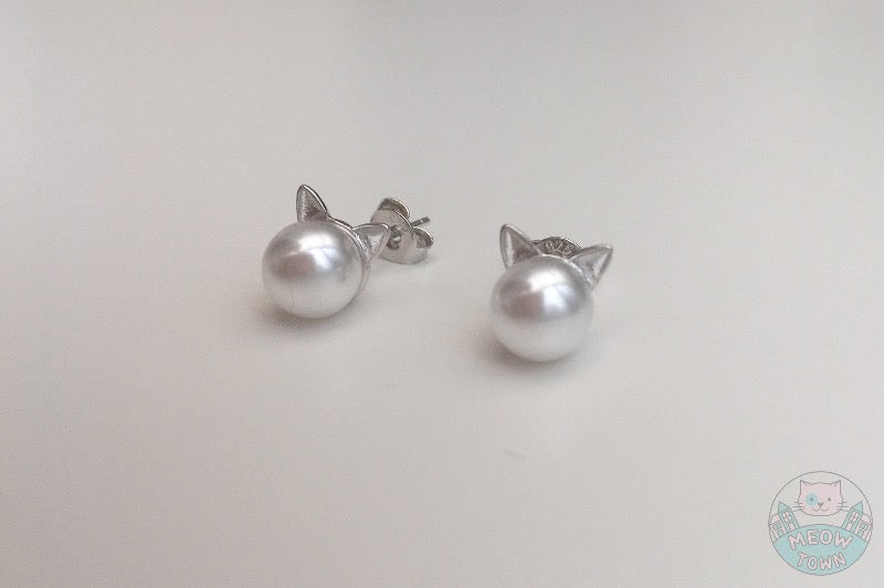 pearl earrings for cat lovers beautiful cat jewellery pearl with silver cat ears