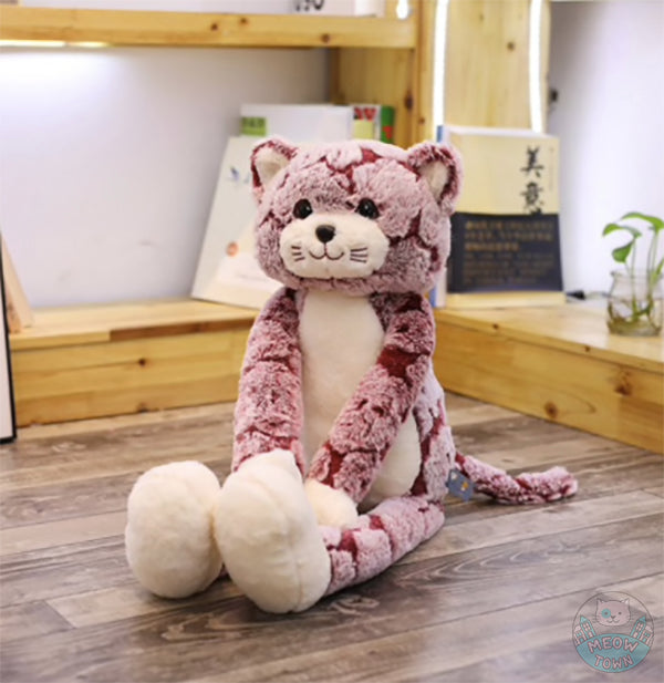 Milo cute long cat plushie for cat lovers small or large pink or grey colours plush toy
