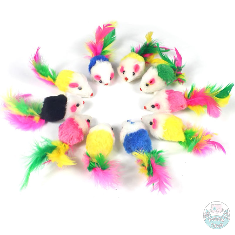 Rattle mice cat toy mouse funny feather cat kitten toy multicolour with feather