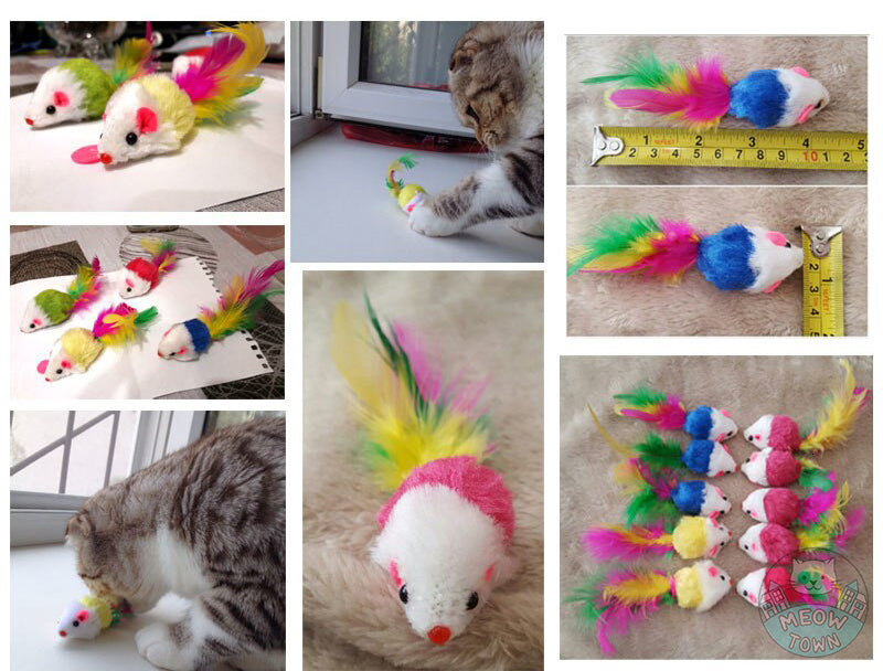 Rattle mice cat toy mouse funny feather cat kitten toy colourful