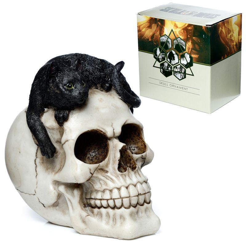 Beautiful yet spooky, unique cat and skull ornament. gift box