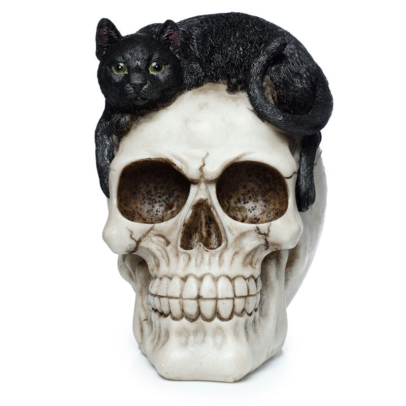 Beautiful yet spooky, unique cat and skull ornament.