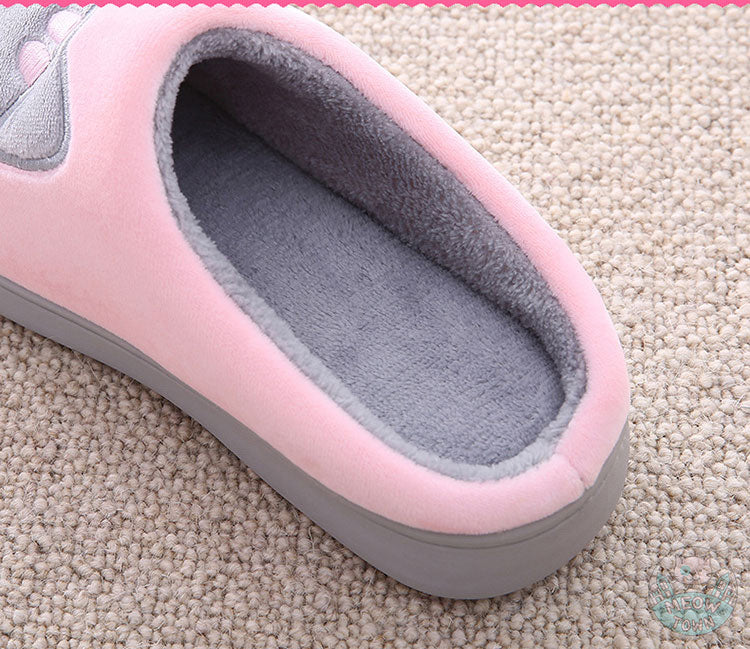 Plush cat slippers for cat lovers home gift cat and paw welcome home slogan  pink