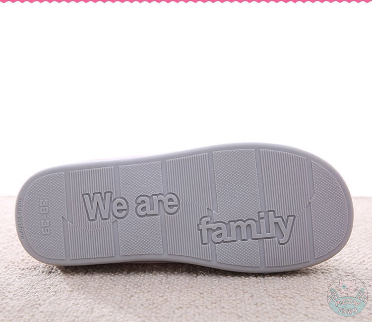 Plush cat slippers for cat lovers home gift cat and paw welcome home slogan  pink we are family