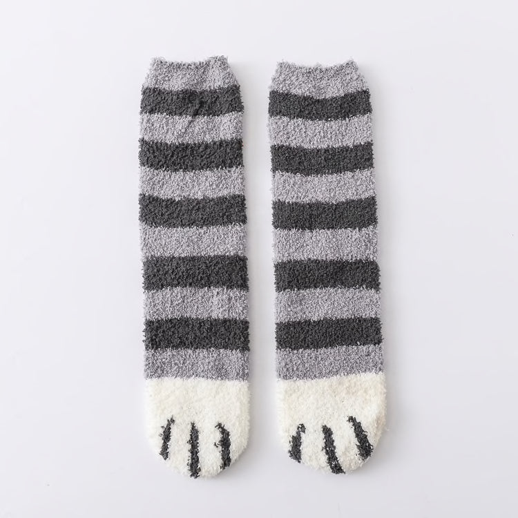 A pair of lovely, warm socks to match your footsies to your little furry friend's paws.  Soft and very comfy.  One size grey stripes