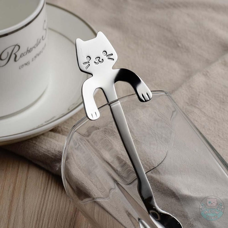 stainless steel cat teaspoon set cute cat home accessories
