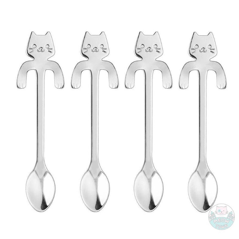 stainless steel cat teaspoon set cute cat home accessories silver
