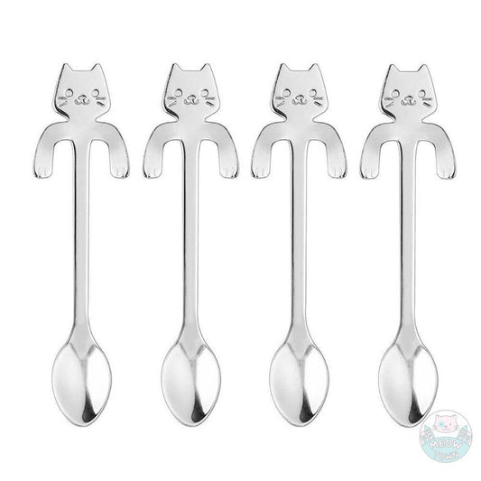stainless steel cat teaspoon set cute cat home accessories silver