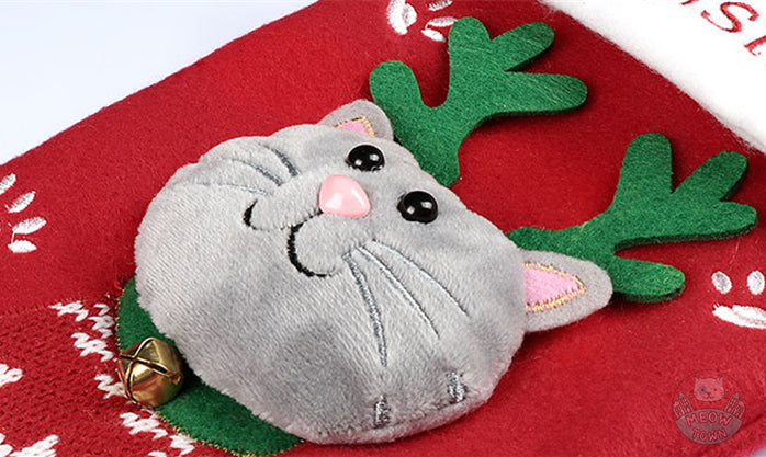 cat reindeer christmas stocking for cats and cat lovers cute christmas gift 3d embroidered plush