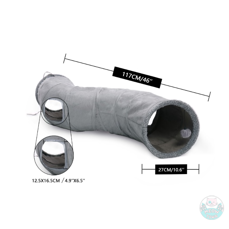 Cat tunnel for indoor adult cats or kittens with play ball collapsible twisted grey measurements