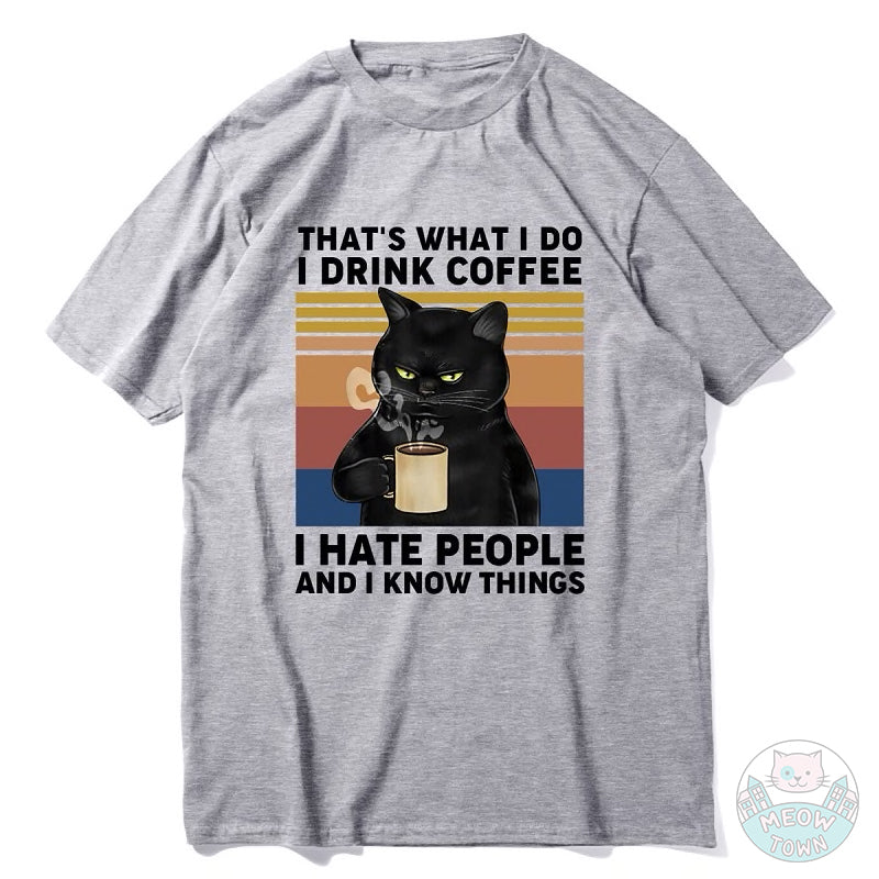That's what I do funny cat print t-shirt cat drinking coffee gradient background