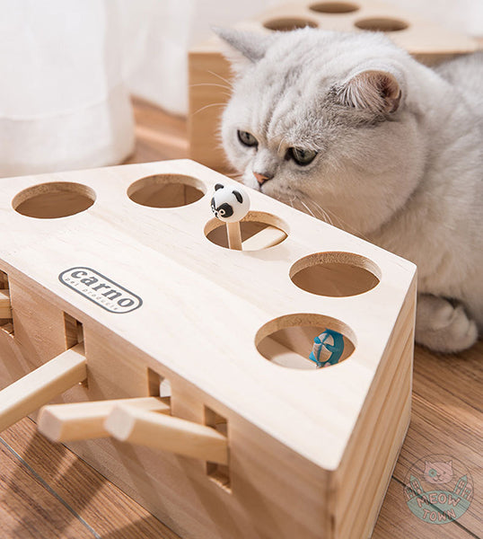 Whack-a-mole style quality wooden interactive cat and human toy great indoor fun for adult cats and kittens too. Cartoon figures 5 holes